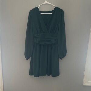 SHEIN Elegant Dark Green Long Sleeve Dress